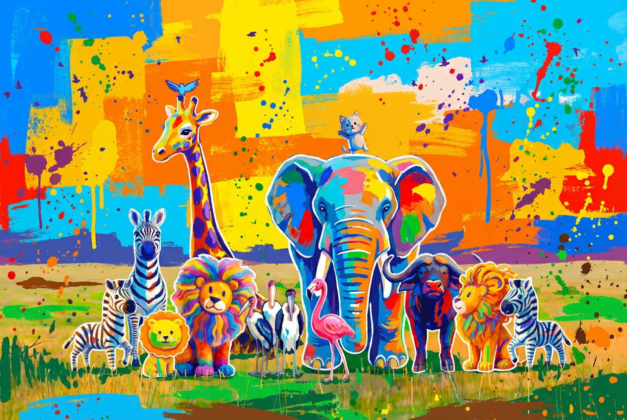 Illustration colorée des animaux de la savane